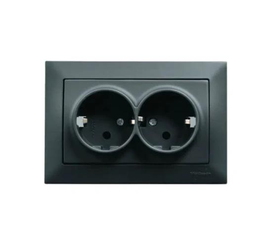 Контакт шуко двоен 16А черен Candela Mutlusan.png